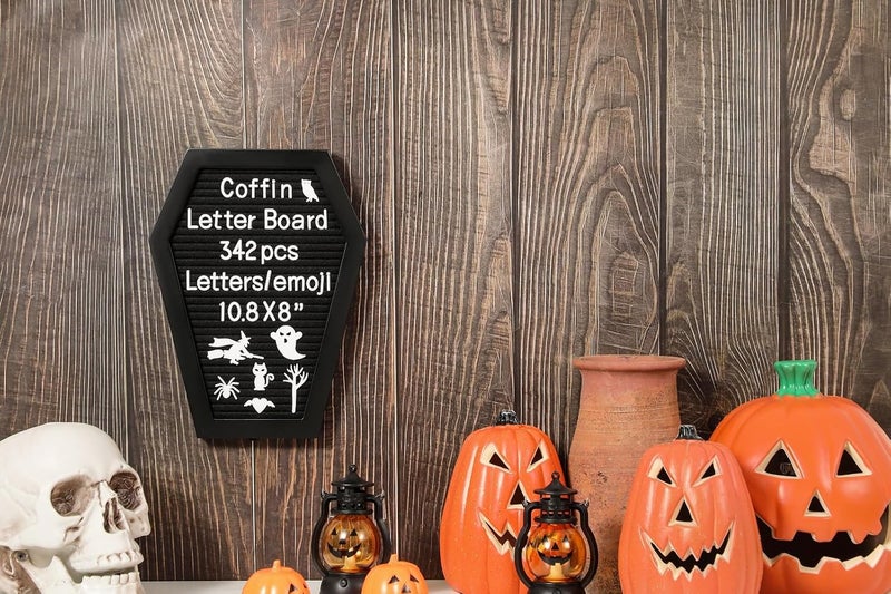 G GAMIT Coffin Felt Letter Board with 342 Changeable Letters&Numbers, 10.8”x8” Spooky Letterboard Gothic Message Board Letter Sign Board with Stand and Canvas bag for Halloween Party Christmas - Image 4